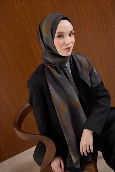 Viskon Mayda Şal Asit-Antrasit Dalga Desenli Tok Duruşlu 190x70