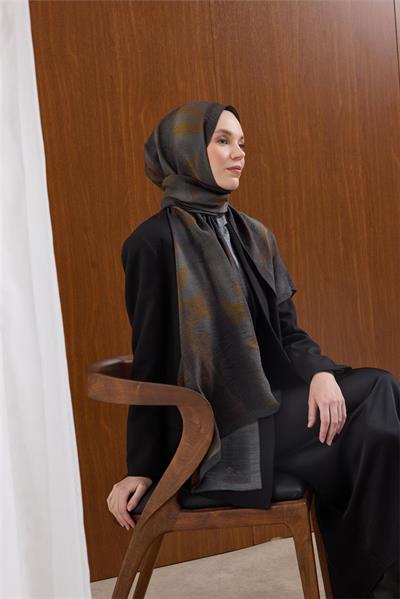 Viskon Mayda Şal Asit-Antrasit Dalga Desenli Tok Duruşlu 190x70