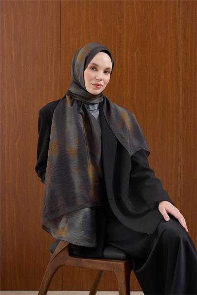 Viskon Mayda Şal Asit-Antrasit Dalga Desenli Tok Duruşlu 190x70