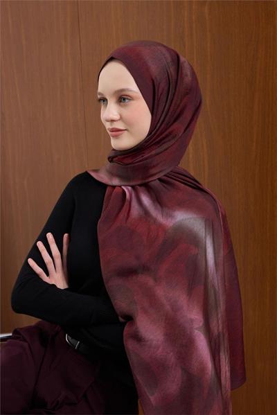 Viskon Mayda Şal Bordo-Pembe Dalga Desenli Tok Duruşlu 190x70