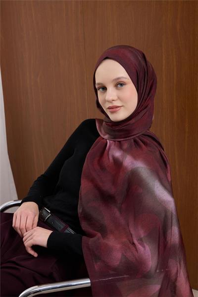 Viskon Mayda Şal Bordo-Pembe Dalga Desenli Tok Duruşlu 190x70