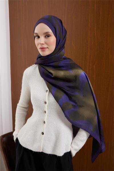 Viskon Mayda Şal Funda-Yeşil Dalga Desenli Tok Duruşlu 190x70