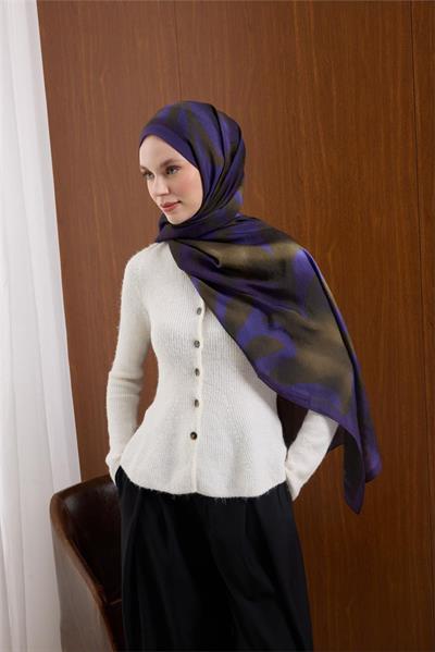 Viskon Mayda Şal Funda-Yeşil Dalga Desenli Tok Duruşlu 190x70