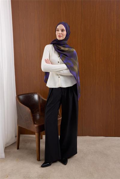 Viskon Mayda Şal Funda-Yeşil Dalga Desenli Tok Duruşlu 190x70