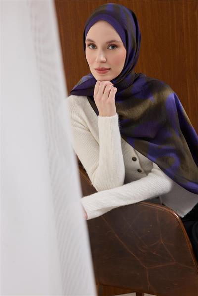 Viskon Mayda Şal Funda-Yeşil Dalga Desenli Tok Duruşlu 190x70