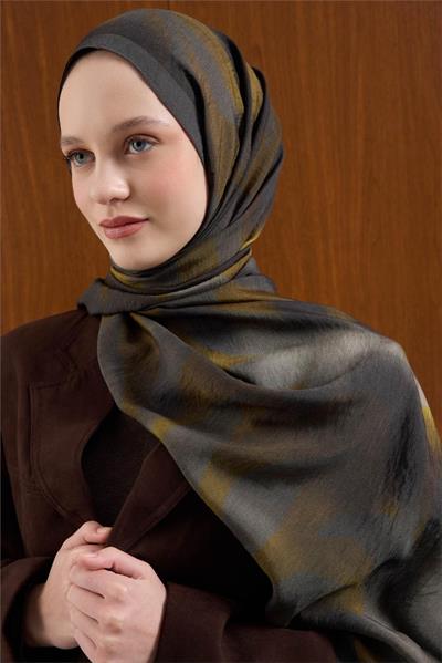 Viskon Mayda Şal Koyu Gri-Asit Dalga Desenli Tok Duruşlu 190x70