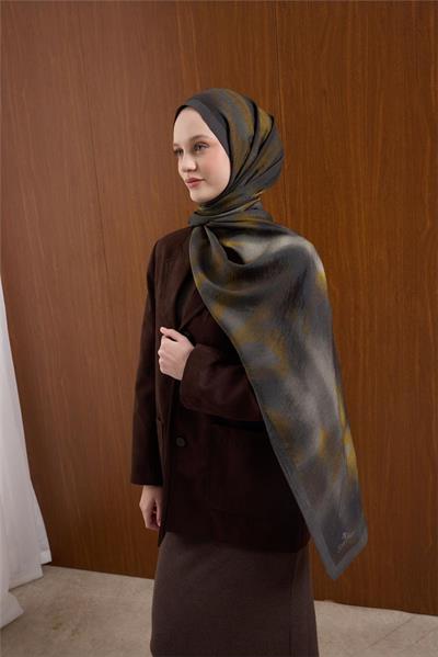 Viskon Mayda Şal Koyu Gri-Asit Dalga Desenli Tok Duruşlu 190x70