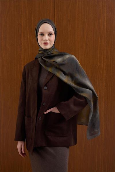 Viskon Mayda Şal Koyu Gri-Asit Dalga Desenli Tok Duruşlu 190x70