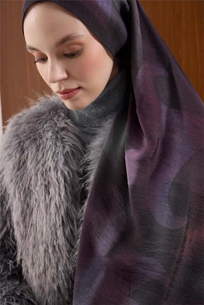 Viskon Mayda Şal Mor-Koyu Mor Dalga Desenli Tok Duruşlu 190x70