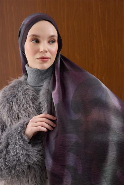 Viskon Mayda Şal Mor-Koyu Mor Dalga Desenli Tok Duruşlu 190x70