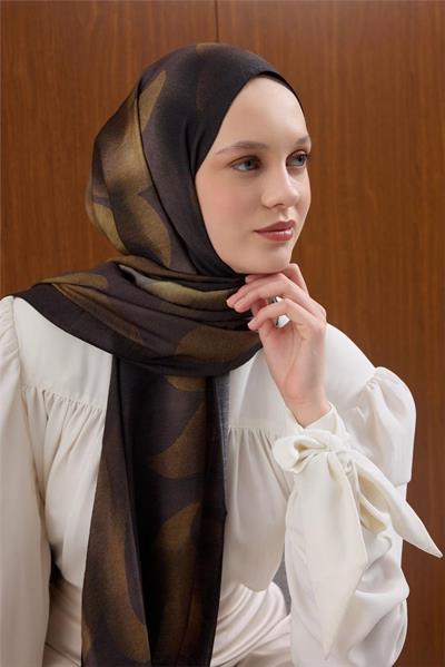 Viskon Mayda Şal Soluk Siyah-Yağ Yeşili Dalga Desenli Tok Duruşlu 190x70