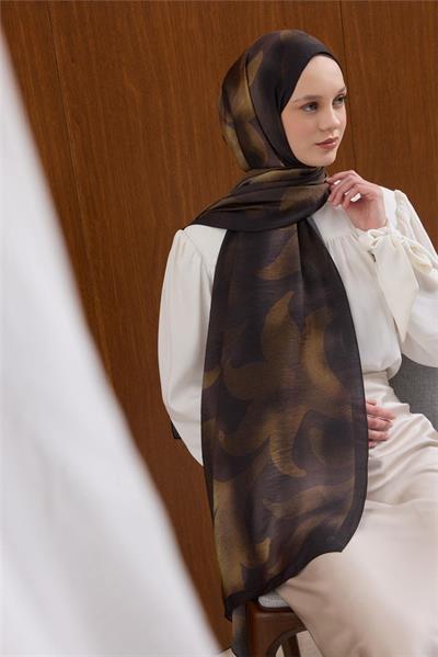 Viskon Mayda Şal Soluk Siyah-Yağ Yeşili Dalga Desenli Tok Duruşlu 190x70