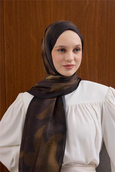 Viskon Mayda Şal Soluk Siyah-Yağ Yeşili Dalga Desenli Tok Duruşlu 190x70