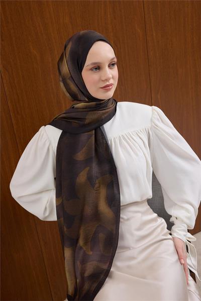 Viskon Mayda Şal Soluk Siyah-Yağ Yeşili Dalga Desenli Tok Duruşlu 190x70