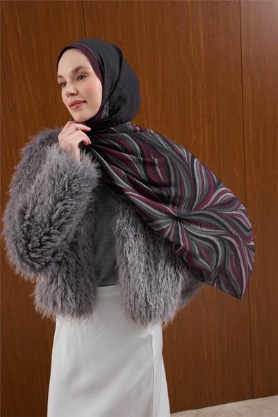 Viskon Karışımlı Mayda Şal Antrasit Zemin Çok Renkli Desenli Tok Duruşlu 190x70