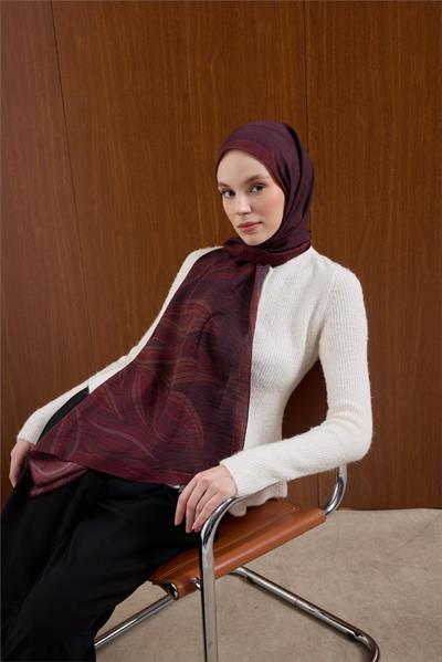 Viskon Karışımlı Mayda Şal Bordo Zemin Çok Renkli Desenli Tok Duruşlu 190x70