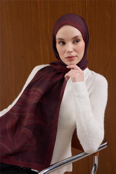 Viskon Karışımlı Mayda Şal Bordo Zemin Çok Renkli Desenli Tok Duruşlu 190x70