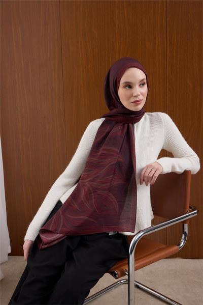 Viskon Karışımlı Mayda Şal Bordo Zemin Çok Renkli Desenli Tok Duruşlu 190x70