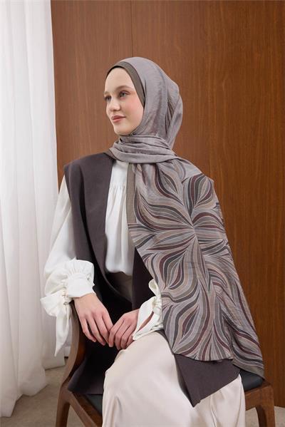 Viskon Mayda Şal Gümüş-Haki Dalga Desenli Tok Duruşlu 190x70