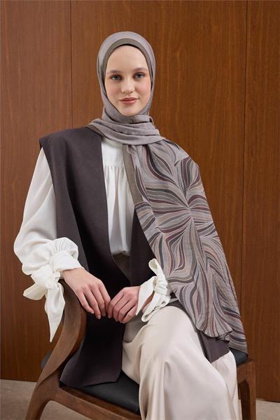 Viskon Mayda Şal Gümüş-Haki Dalga Desenli Tok Duruşlu 190x70