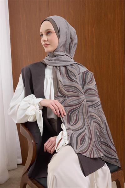 Viskon Mayda Şal Gümüş-Haki Dalga Desenli Tok Duruşlu 190x70