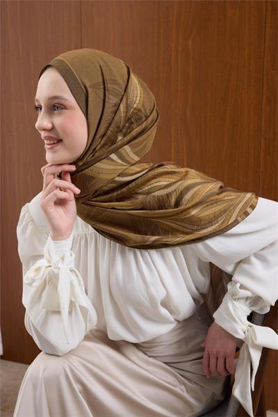 Viskon Karışımlı Mayda Şal Haki Zemin Çok Renkli Desenli Tok Duruşlu 190x70