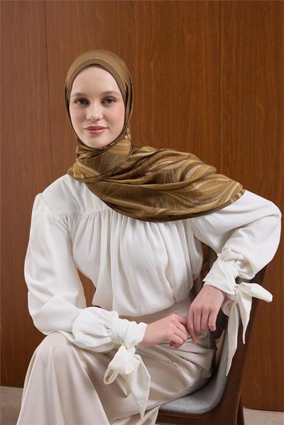 Viskon Karışımlı Mayda Şal Haki Zemin Çok Renkli Desenli Tok Duruşlu 190x70