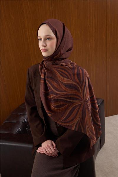 Viskon Karışımlı Mayda Şal Kiremit Zemin Çok Renkli Desenli Tok Duruşlu 190x70