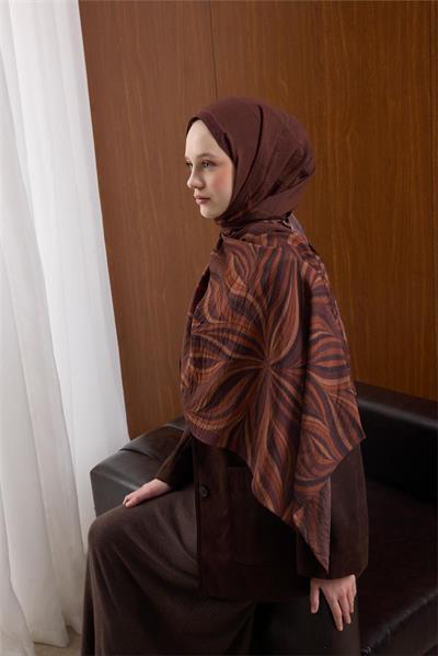 Viskon Karışımlı Mayda Şal Kiremit Zemin Çok Renkli Desenli Tok Duruşlu 190x70