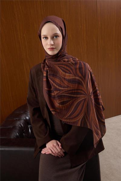 Viskon Karışımlı Mayda Şal Kiremit Zemin Çok Renkli Desenli Tok Duruşlu 190x70