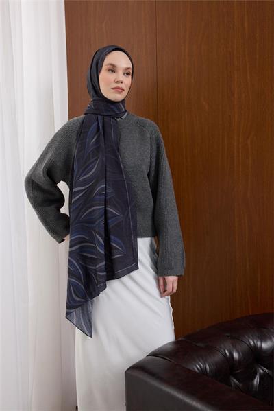 Viskon Mayda Şal Morcivert-Lacivert Dalga Desenli Tok Duruşlu 190x70
