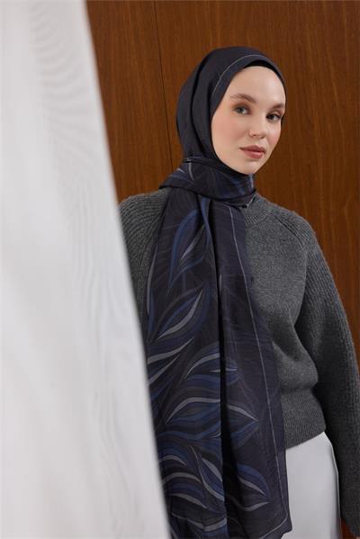 Viskon Mayda Şal Morcivert-Lacivert Dalga Desenli Tok Duruşlu 190x70