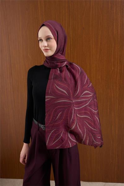 Viskon Karışımlı Mayda Şal Mürdüm Zemin Çok Renkli Desenli Tok Duruşlu 190x70