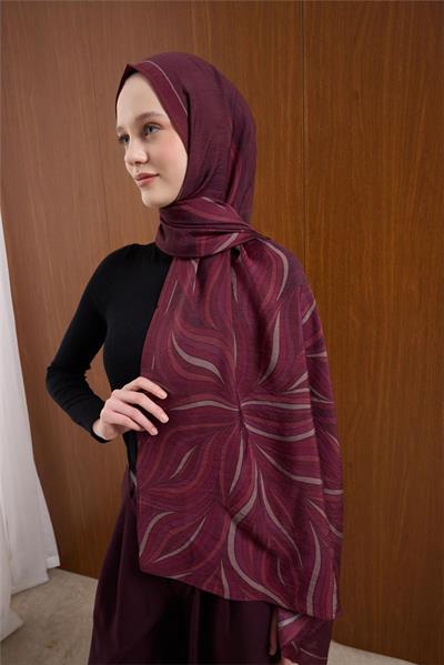 Viskon Karışımlı Mayda Şal Mürdüm Zemin Çok Renkli Desenli Tok Duruşlu 190x70