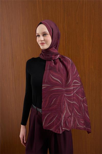 Viskon Karışımlı Mayda Şal Mürdüm Zemin Çok Renkli Desenli Tok Duruşlu 190x70