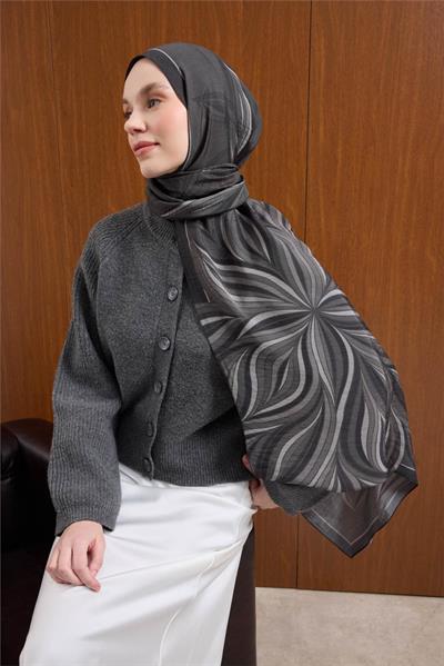 Viskon Mayda Şal Siyah-Füme Dalga Desenli Tok Duruşlu 190x70