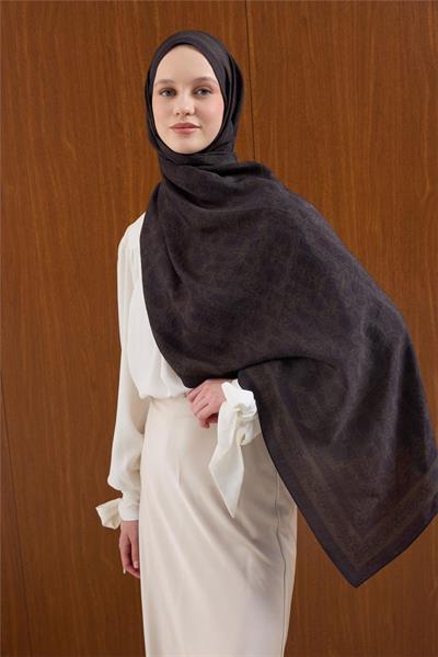 Viskon Mayda Şal Acı Kahve Zincir Desenli Tok Duruşlu 190x70