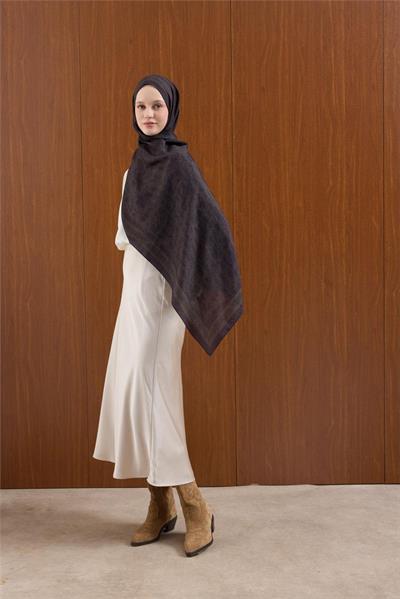 Viskon Mayda Şal Acı Kahve Zincir Desenli Tok Duruşlu 190x70