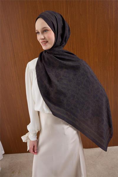 Viskon Mayda Şal Acı Kahve Zincir Desenli Tok Duruşlu 190x70