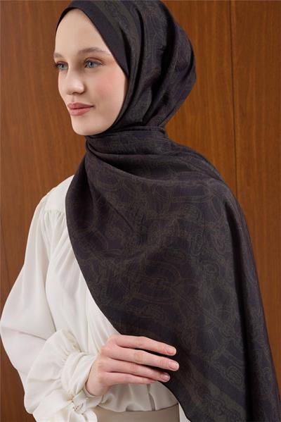 Viskon Mayda Şal Acı Kahve Zincir Desenli Tok Duruşlu 190x70