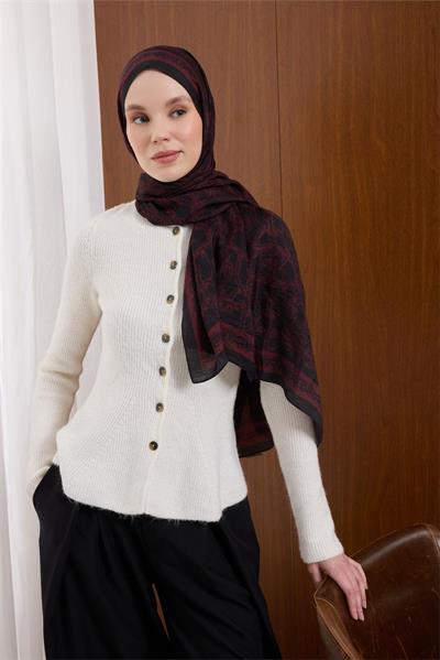 Viskon Mayda Şal Bordo Zincir Desenli Tok Duruşlu 190x70