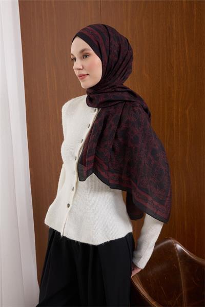Viskon Mayda Şal Bordo Zincir Desenli Tok Duruşlu 190x70