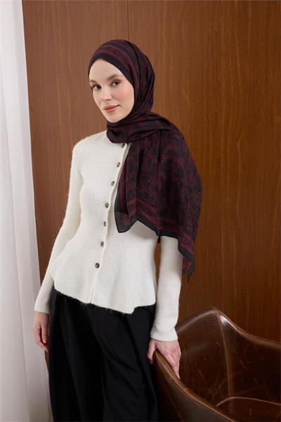 Viskon Mayda Şal Bordo Zincir Desenli Tok Duruşlu 190x70