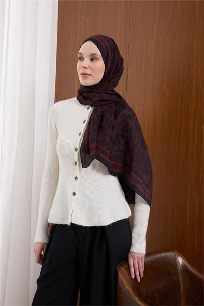 Viskon Mayda Şal Bordo Zincir Desenli Tok Duruşlu 190x70