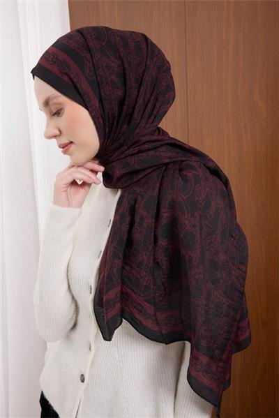 Viskon Mayda Şal Bordo Zincir Desenli Tok Duruşlu 190x70