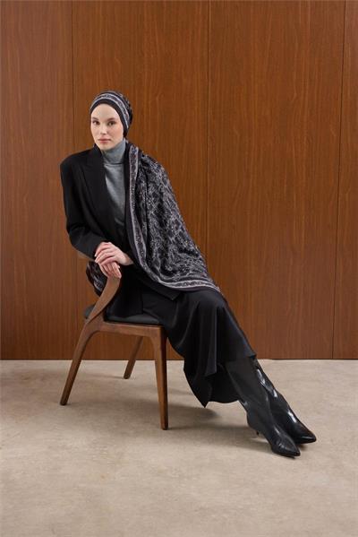 Viskon Mayda Şal Gümüş Zincir Desenli Tok Duruşlu 190x70