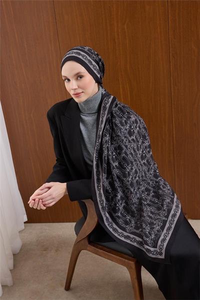 Viskon Mayda Şal Gümüş Zincir Desenli Tok Duruşlu 190x70