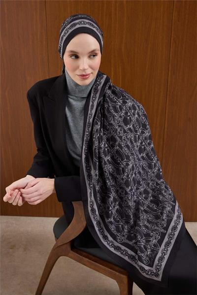 Viskon Mayda Şal Gümüş Zincir Desenli Tok Duruşlu 190x70