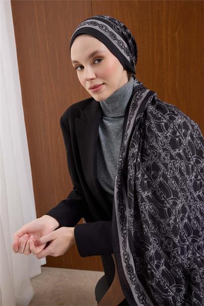 Viskon Mayda Şal Gümüş Zincir Desenli Tok Duruşlu 190x70