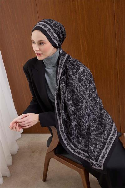 Viskon Mayda Şal Gümüş Zincir Desenli Tok Duruşlu 190x70